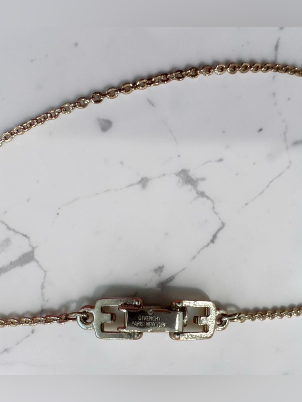 Vintage Givenchy Paris New York Rhinestone Logo Pendant Chain Necklace⁠ - Picture 4 of 6